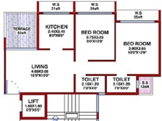 Floor plan of 2 BHK 503 Sq. Ft. Apartment in Shubham Jijai Angan, Navi Mumbai