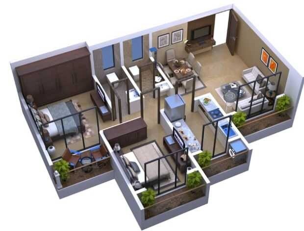 Floor plan of 2 BHK 1053 Sq. Ft. Apartment in Shubham Jijai Complex Taloja, Navi Mumbai