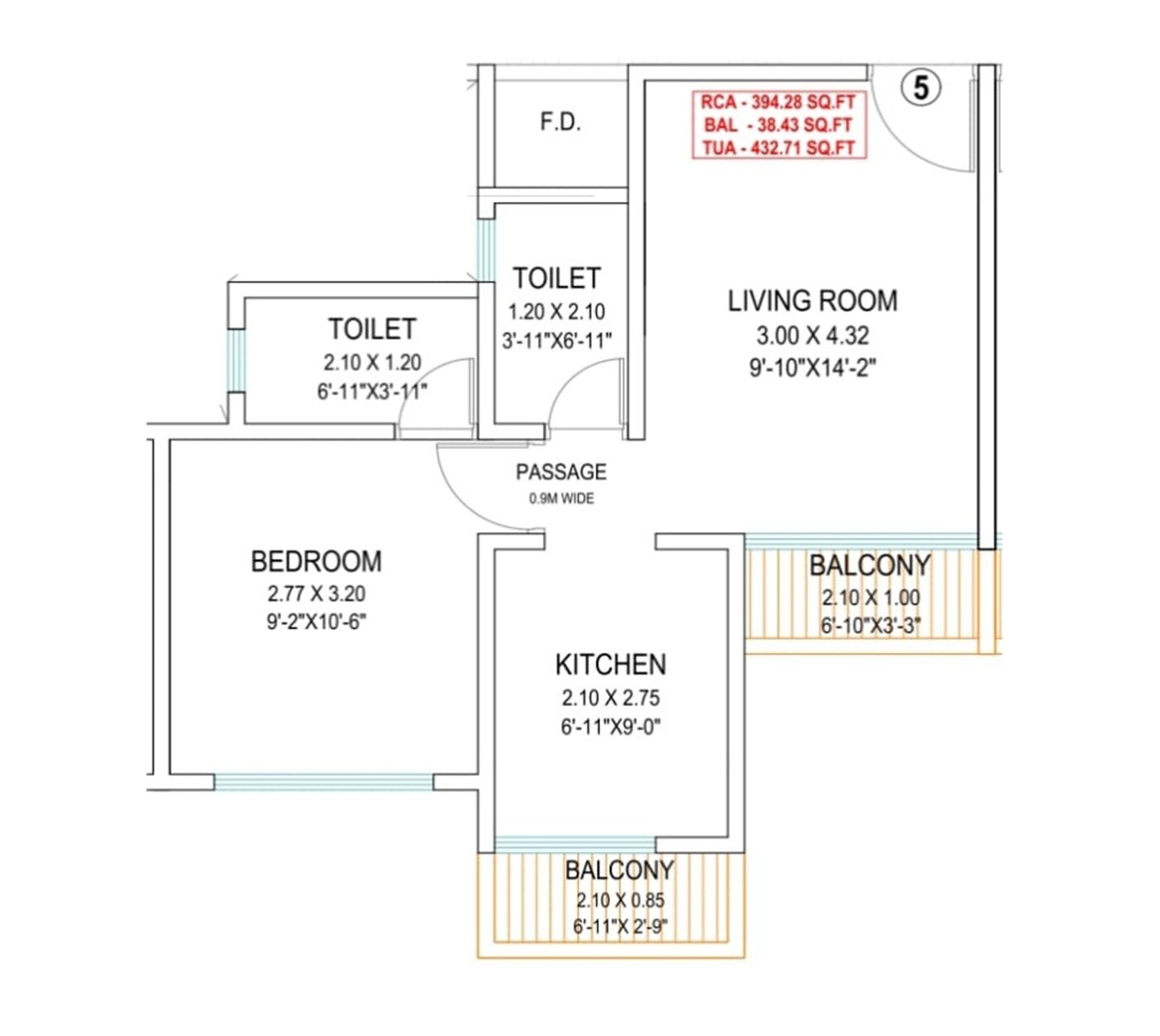 Floor plan of 1 BHK 433 Sq. Ft. Apartment in Shubham Jijai Tulsi, Navi Mumbai