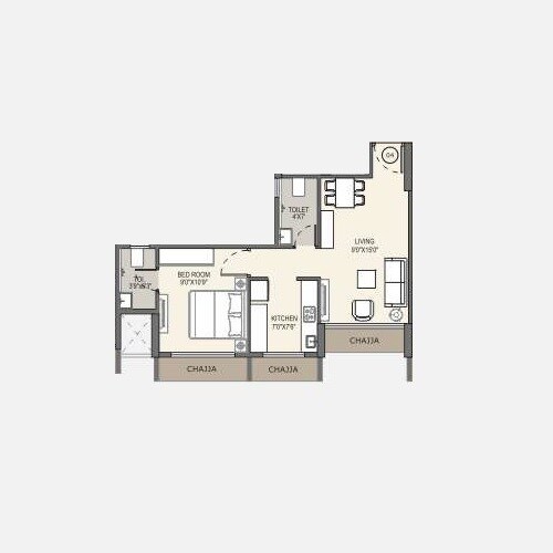 Floor plan of 1 BHK 404 Sq. Ft. Apartment in Siddharth Geetanjali Bellezza, Navi Mumbai