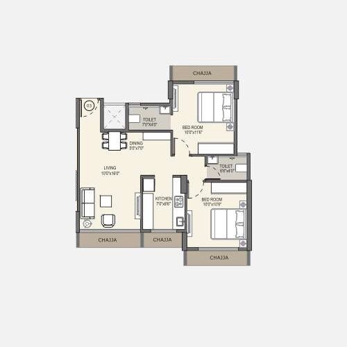 2 BHK 612 Sq. Ft. Apartment