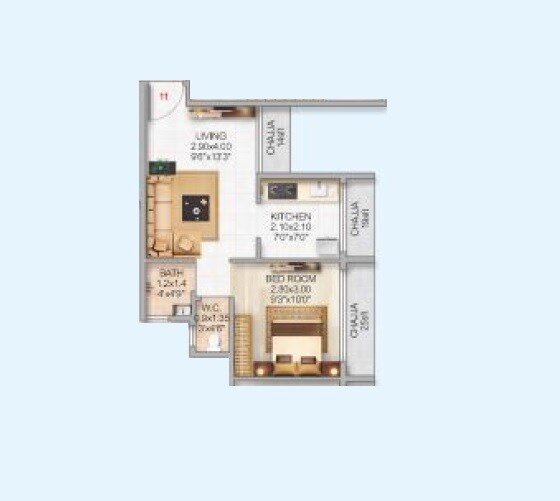 Floor plan of 1 BHK 314 Sq. Ft. Apartment in Siddharth Geetanjali Daffodils, Navi Mumbai