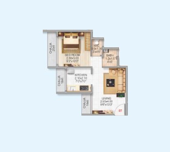 Floor plan of 1 BHK 400 Sq. Ft. Apartment in Siddharth Geetanjali Daffodils, Navi Mumbai
