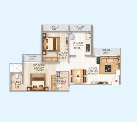 Floor plan of 2 BHK 460 Sq. Ft. Apartment in Siddharth Geetanjali Daffodils, Navi Mumbai