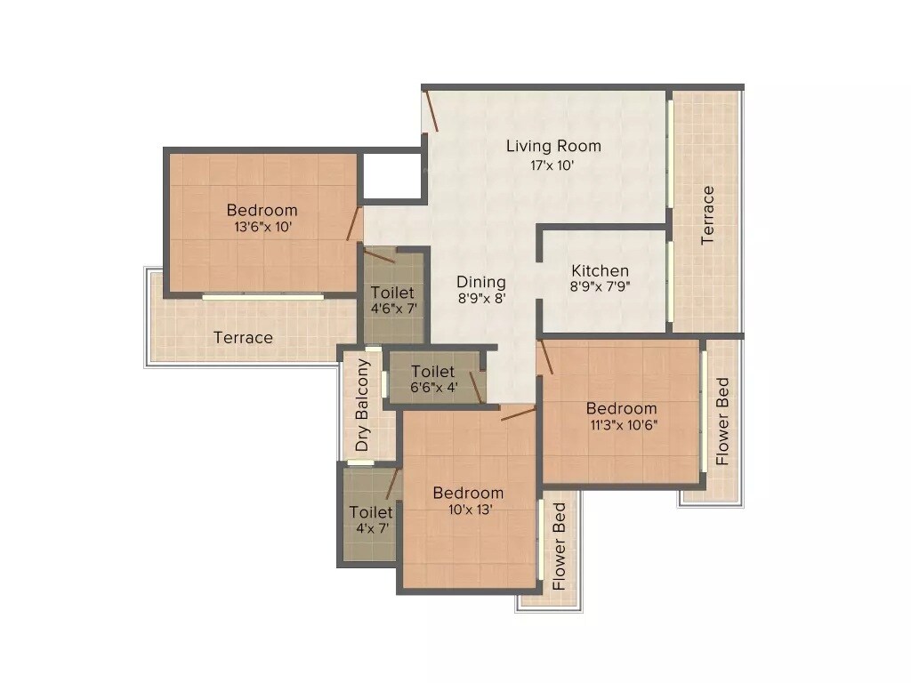 3 BHK 1600 Sq. Ft. Apartment