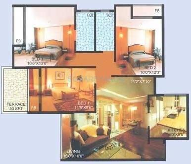 Floor plan of 3 BHK 1700 Sq. Ft. Apartment in Siddhi Gayatri Heritage, Navi Mumbai