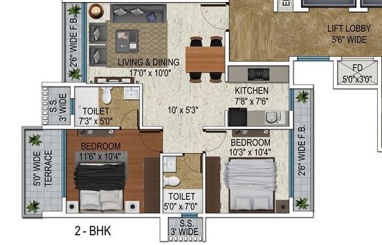 2 BHK 519 Sq. Ft. Apartment