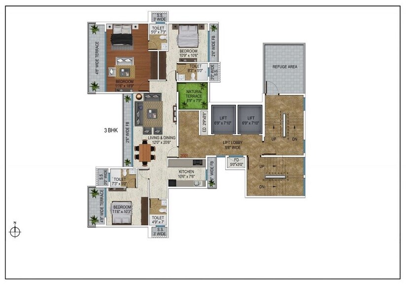 3 BHK 910 Sq. Ft. Apartment