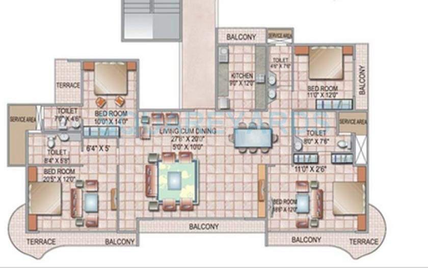 Floor plan of 4 BHK 2472 Sq. Ft. Apartment in Siddhi Siddhi Grandeur, Navi Mumbai