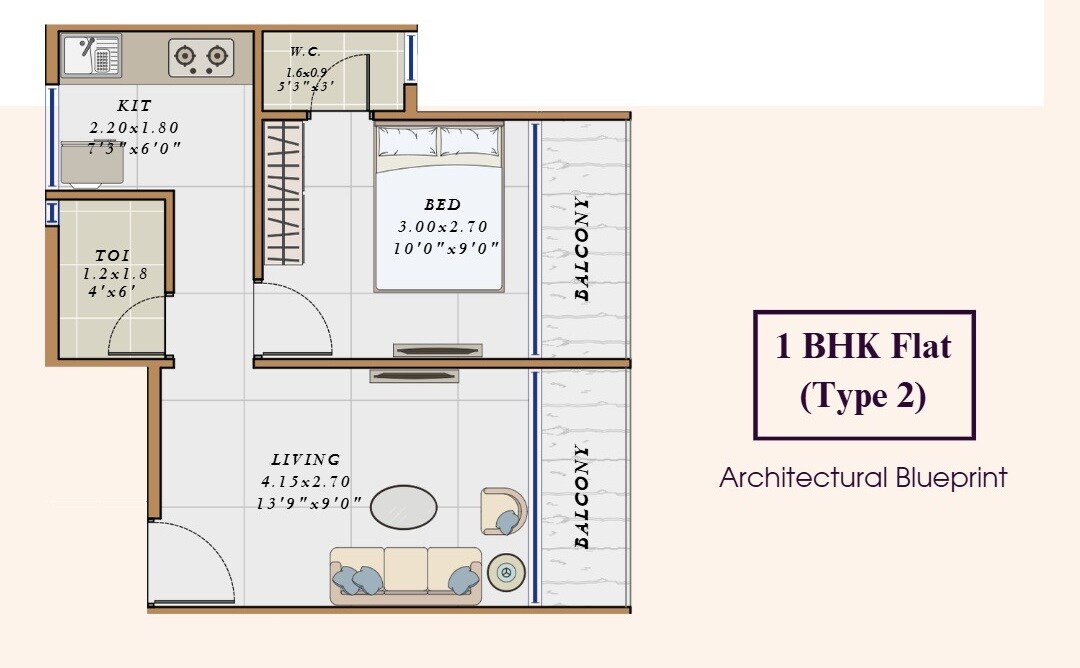 Floor plan of 1 BHK 322 Sq. Ft. Apartment in Siddhivinayak Corner, Navi Mumbai