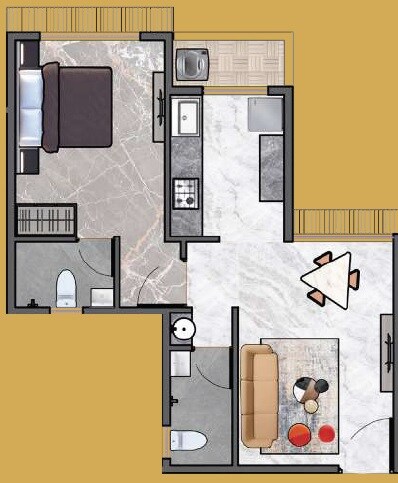 Floor plan of 1 BHK 362 Sq. Ft. Apartment in Siddhivinayak Gaurav, Navi Mumbai
