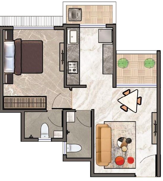 Floor plan of 1 BHK 393 Sq. Ft. Apartment in Siddhivinayak Gaurav, Navi Mumbai