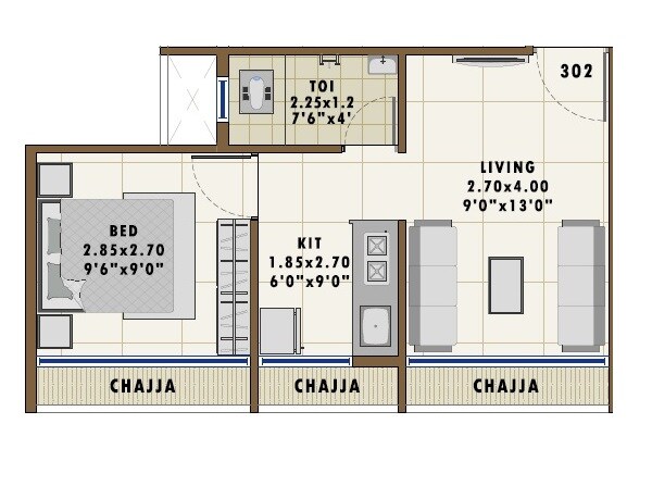 Floor plan of 1 BHK 257 Sq. Ft. Apartment in Siddhivinayak Icon, Navi Mumbai