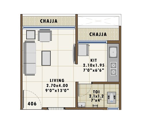 Floor plan of 169 Sq. Ft. Studio in Siddhivinayak Icon, Navi Mumbai