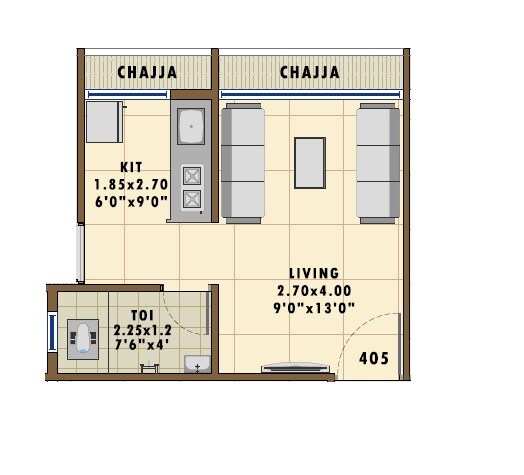 Floor plan of 205 Sq. Ft. Studio in Siddhivinayak Icon, Navi Mumbai