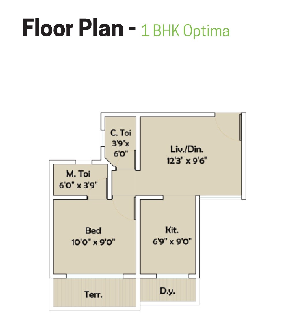 Floor plan of 1 BHK 400 Sq. Ft. Apartment in Siddhivinayak Nivanta, Navi Mumbai