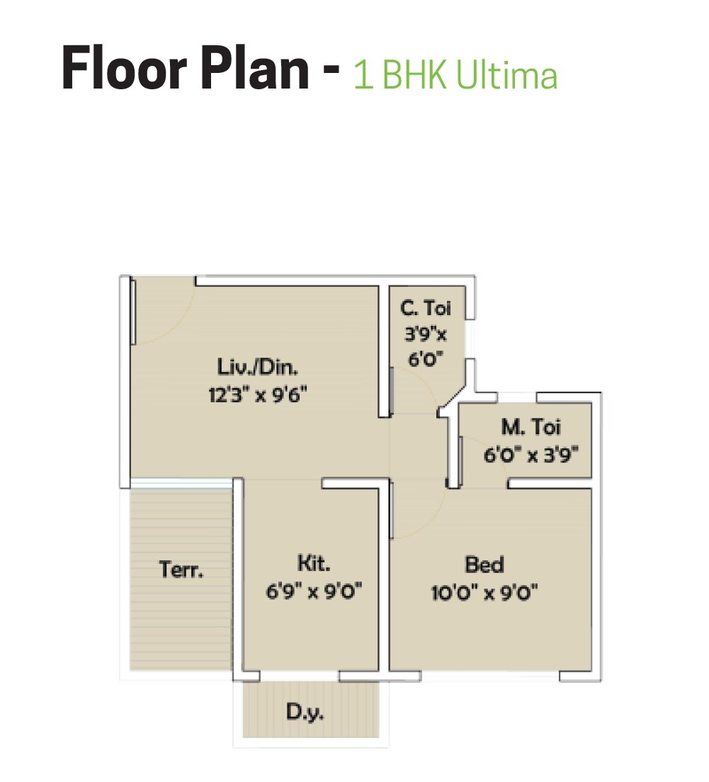 Floor plan of 1 BHK 411 Sq. Ft. Apartment in Siddhivinayak Nivanta, Navi Mumbai