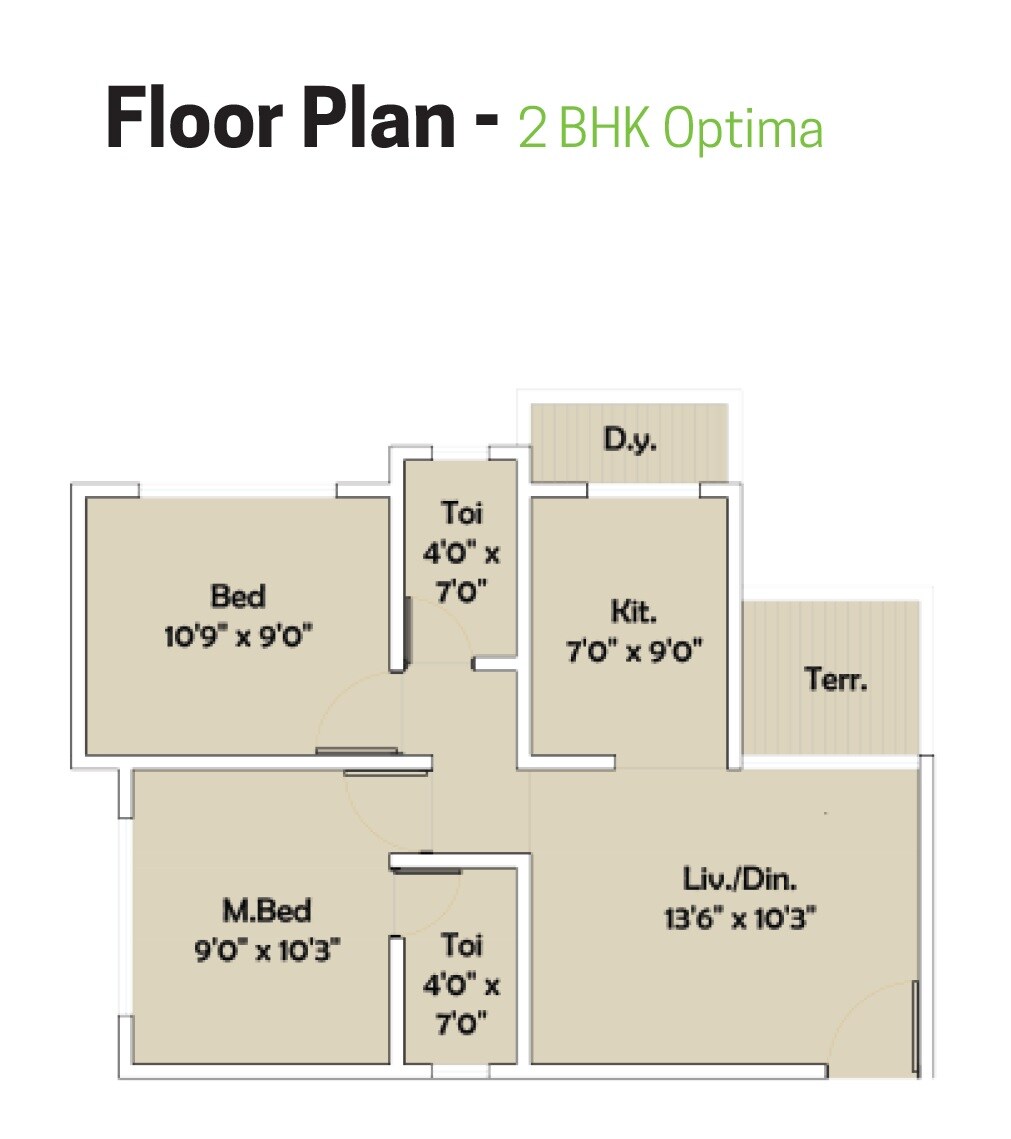 Floor plan of 2 BHK 557 Sq. Ft. Apartment in Siddhivinayak Nivanta, Navi Mumbai