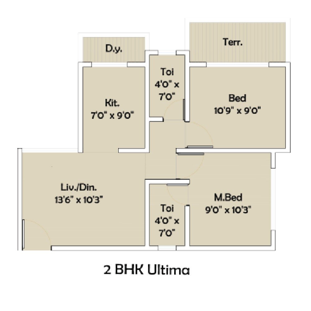 Floor plan of 2 BHK 571 Sq. Ft. Apartment in Siddhivinayak Nivanta, Navi Mumbai