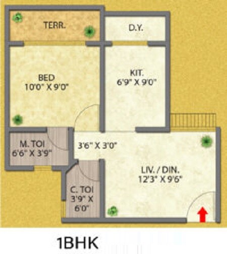 Floor plan of 1 BHK 400 Sq. Ft. Apartment in Siddhivinayak Pratima Gold, Navi Mumbai
