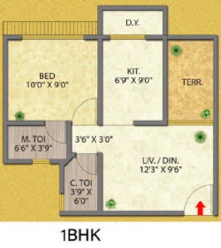 Floor plan of 1 BHK 411 Sq. Ft. Apartment in Siddhivinayak Pratima Gold, Navi Mumbai