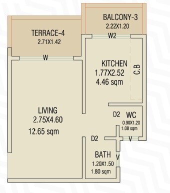 Floor plan of 243 Sq. Ft. Studio in Siddhivinayak Pratima, Navi Mumbai
