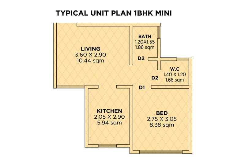 Floor plan of 1 BHK 338 Sq. Ft. Apartment in Siddhivinayak Riddhima, Navi Mumbai