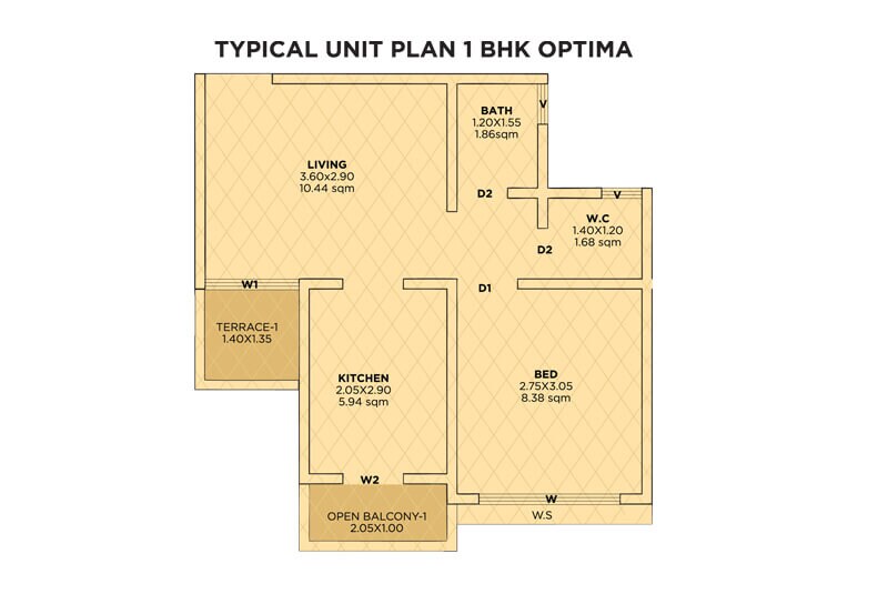 Floor plan of 1 BHK 370 Sq. Ft. Apartment in Siddhivinayak Riddhima, Navi Mumbai