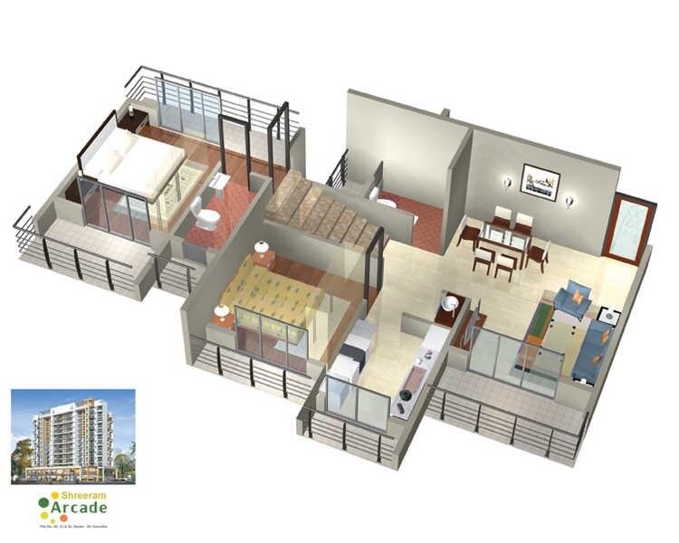 Floor plan of 2 BHK 1041 Sq. Ft. Apartment in Sierra Shreeram Arcade, Navi Mumbai