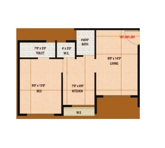 Floor plan of 1 BHK 385 Sq. Ft. Apartment in Signature Desire, Navi Mumbai