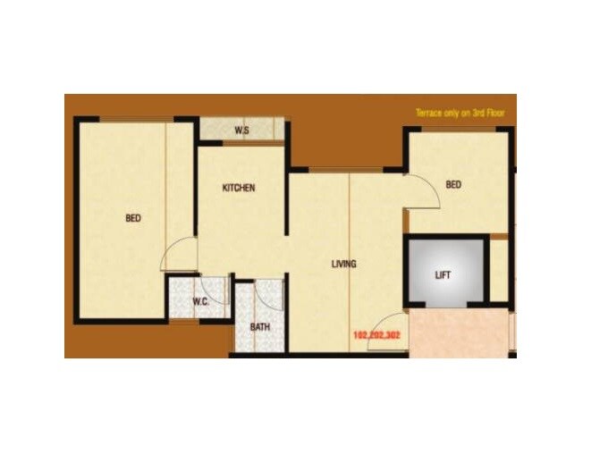 Floor plan of 2 BHK 472 Sq. Ft. Apartment in Signature Desire, Navi Mumbai