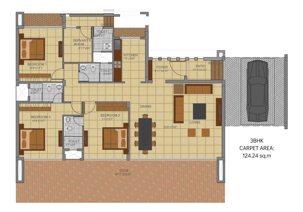 Floor plan of 3 BHK 1337 Sq. Ft. Villa in Signature Eshaanya, Navi Mumbai