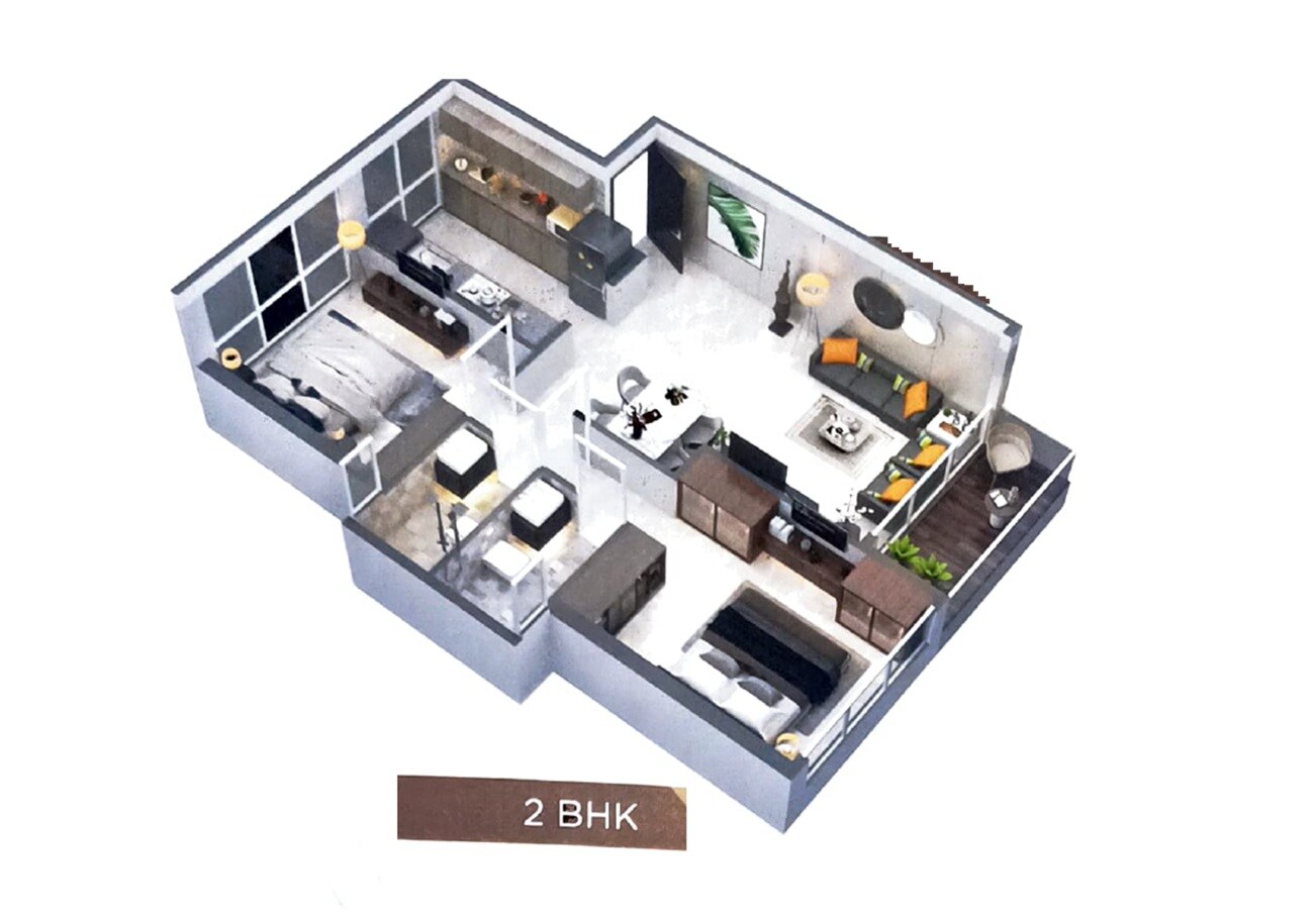 Floor plan of 2 BHK 654 Sq. Ft. Apartment in Silverkey Windsor Solitaire, Navi Mumbai