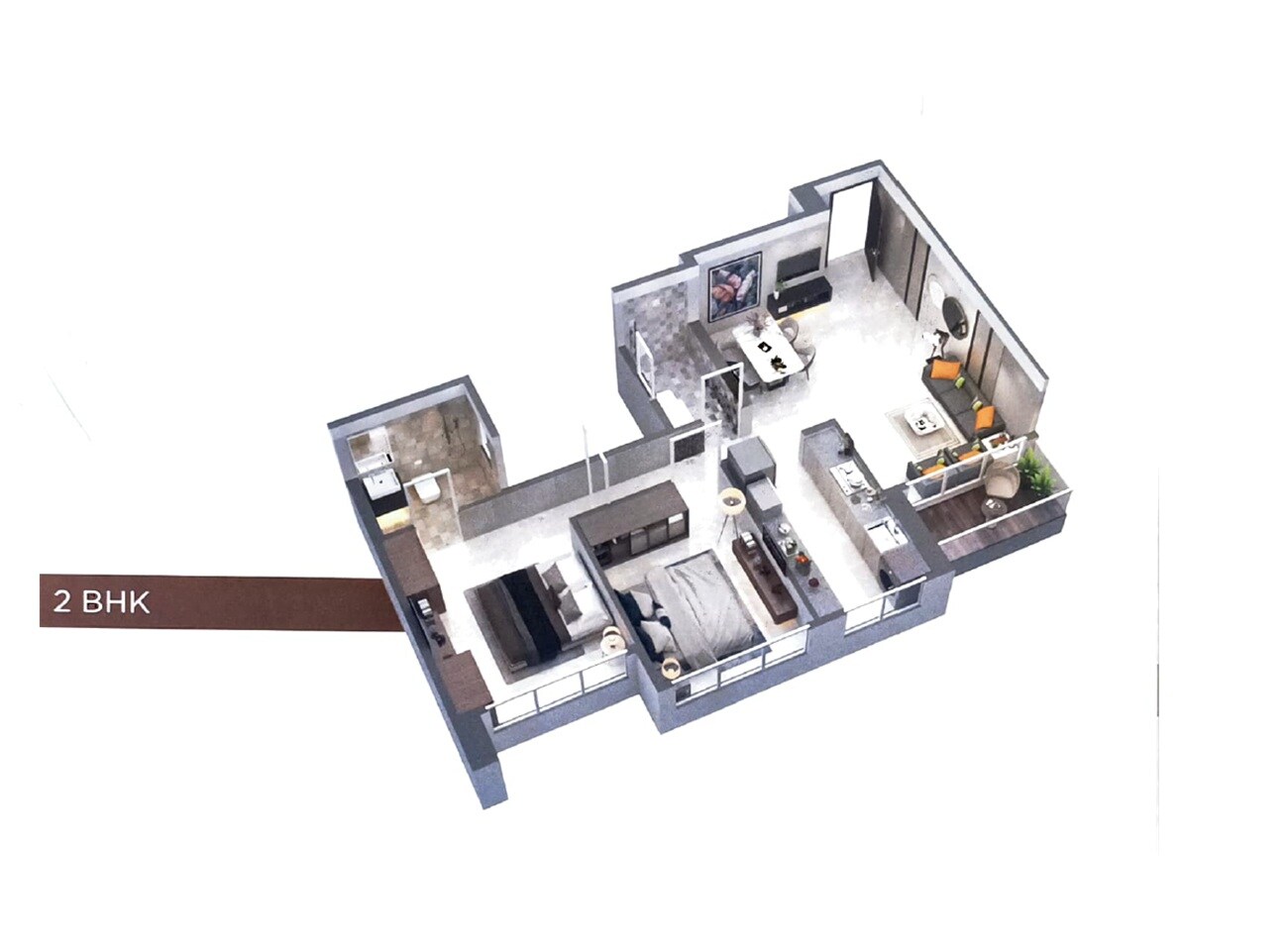 Floor plan of 2 BHK 689 Sq. Ft. Apartment in Silverkey Windsor Solitaire, Navi Mumbai