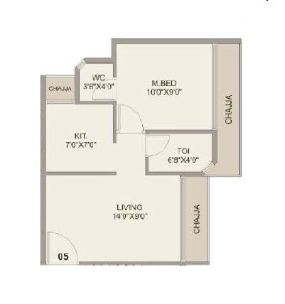 Floor plan of 1 BHK 322 Sq. Ft. Apartment in Sirvi Hilltop, Navi Mumbai