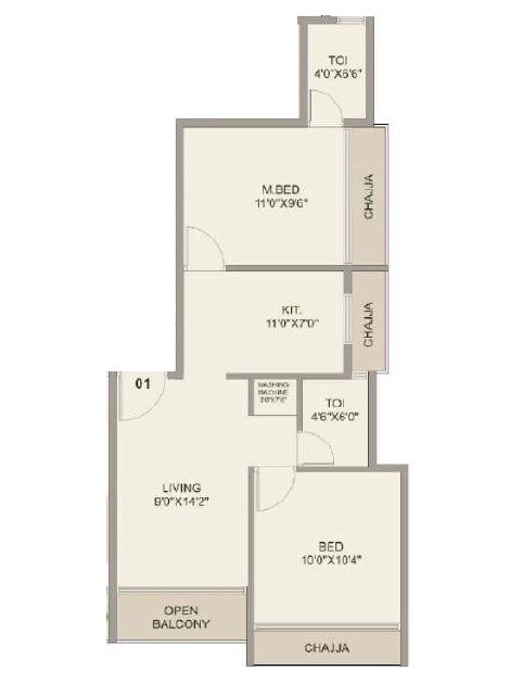 Floor plan of 2 BHK 487 Sq. Ft. Apartment in Sirvi Hilltop, Navi Mumbai