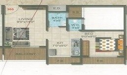 Floor plan of 181 Sq. Ft. Studio in Sirvi Paradise, Navi Mumbai