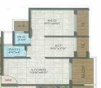Floor plan of 1 BHK 302 Sq. Ft. Apartment in Sirvi Paradise, Navi Mumbai