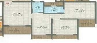 Floor plan of 2 BHK 369 Sq. Ft. Apartment in Sirvi Paradise, Navi Mumbai