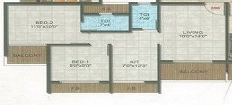 Floor plan of 2 BHK 455 Sq. Ft. Apartment in Sirvi Paradise, Navi Mumbai