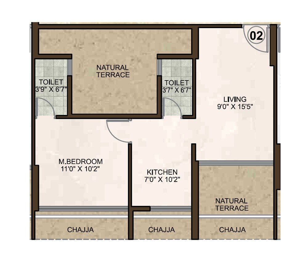 1 BHK 350 Sq. Ft. Apartment