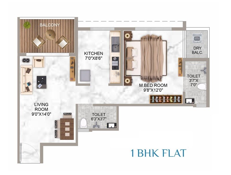 Floor plan of 1 BHK 320 Sq. Ft. Apartment in Sky Exotica, Navi Mumbai