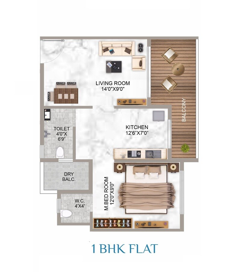 Floor plan of 1 BHK 350 Sq. Ft. Apartment in Sky Exotica, Navi Mumbai