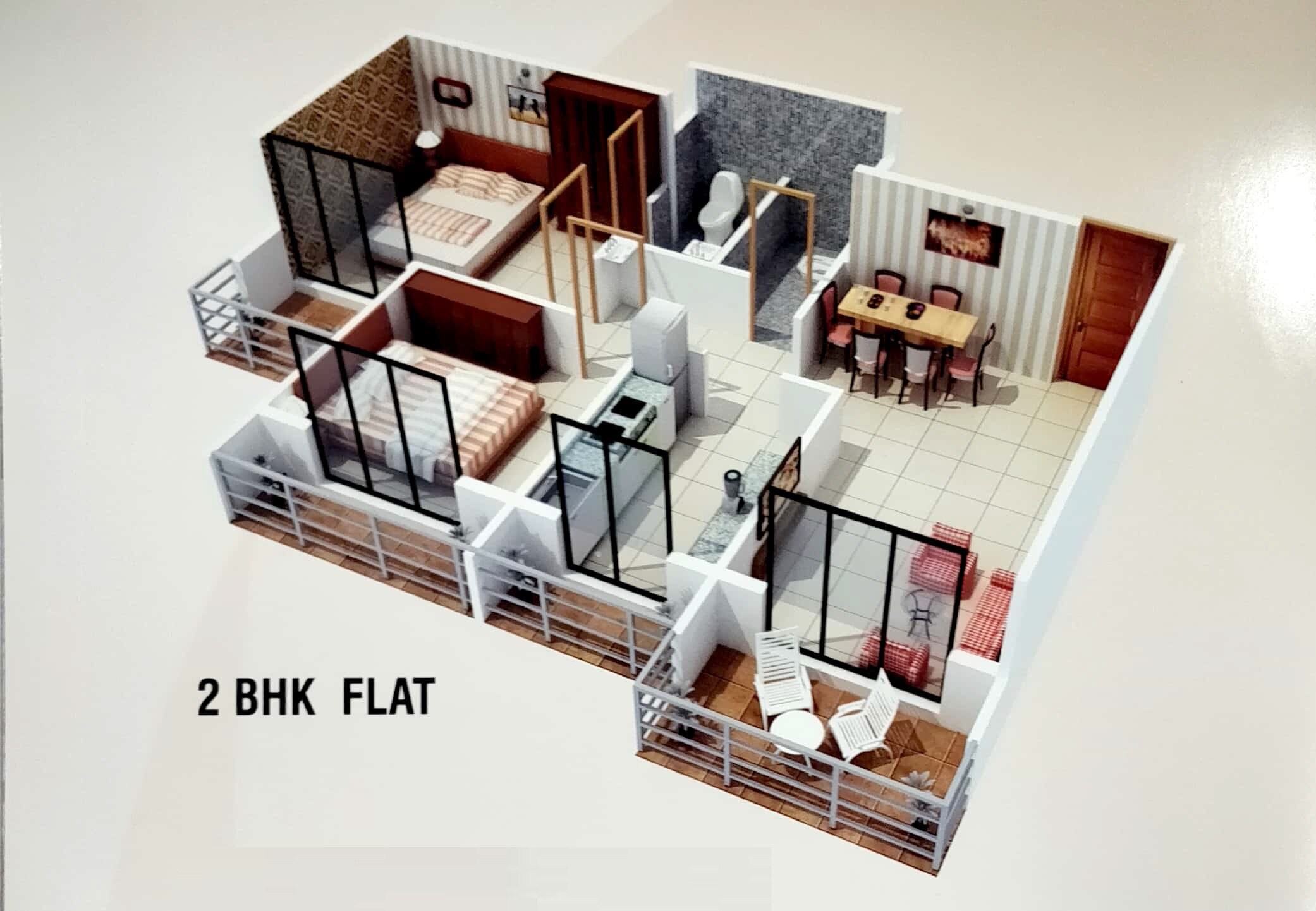 Floor plan of 2 BHK 1025 Sq. Ft. Apartment in Skyline Infra Sky Avenue, Navi Mumbai