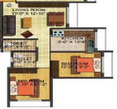 Floor plan of 1 BHK 352 Sq. Ft. Apartment in Skyline Riverside, Navi Mumbai