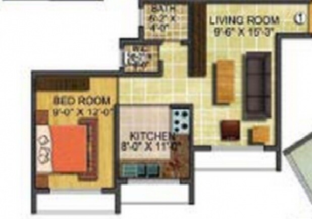 Floor plan of 195 Sq. Ft. Studio in Skyline Riverside, Navi Mumbai