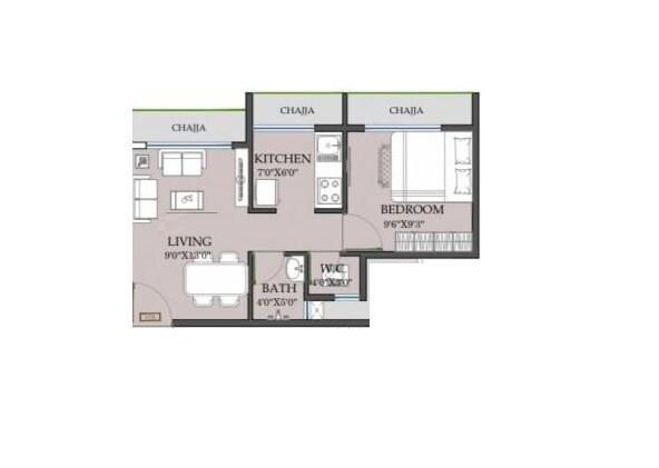 Floor plan of 1 BHK 250 Sq. Ft. Apartment in Skytech Neelkanth Darshan, Navi Mumbai