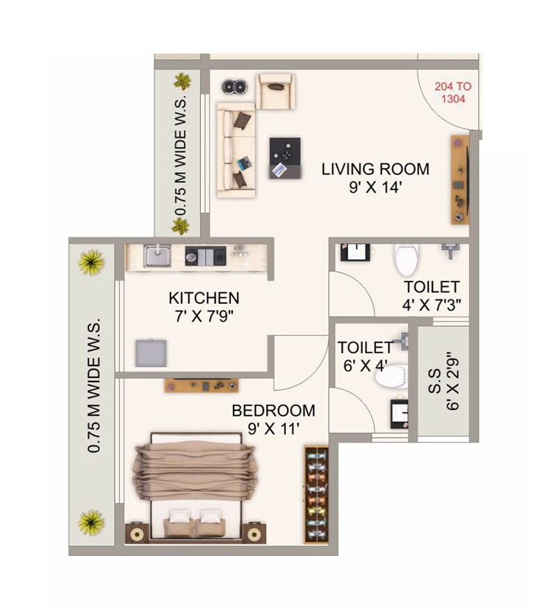 Floor plan of 1 BHK 367 Sq. Ft. Apartment in SM Emerald, Navi Mumbai