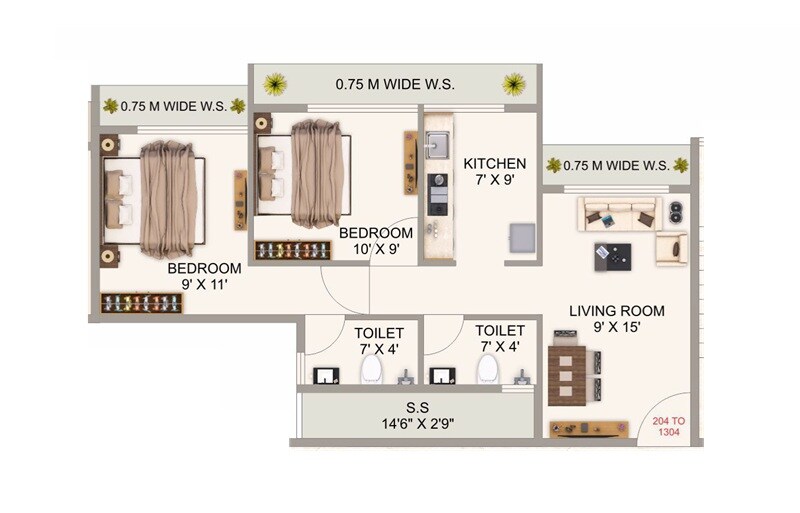 Floor plan of 2 BHK 550 Sq. Ft. Apartment in SM Emerald, Navi Mumbai