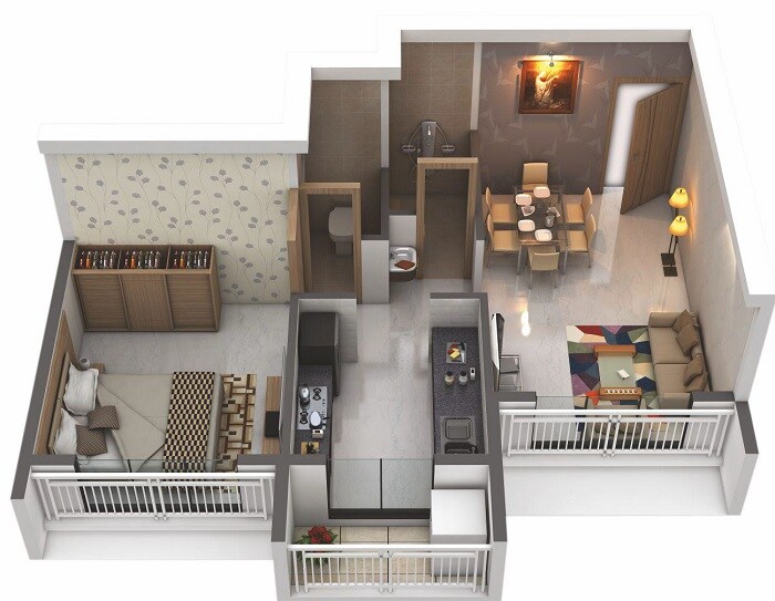 Floor plan of 1 BHK 365 Sq. Ft. Apartment in SM Hitech Tulip, Navi Mumbai